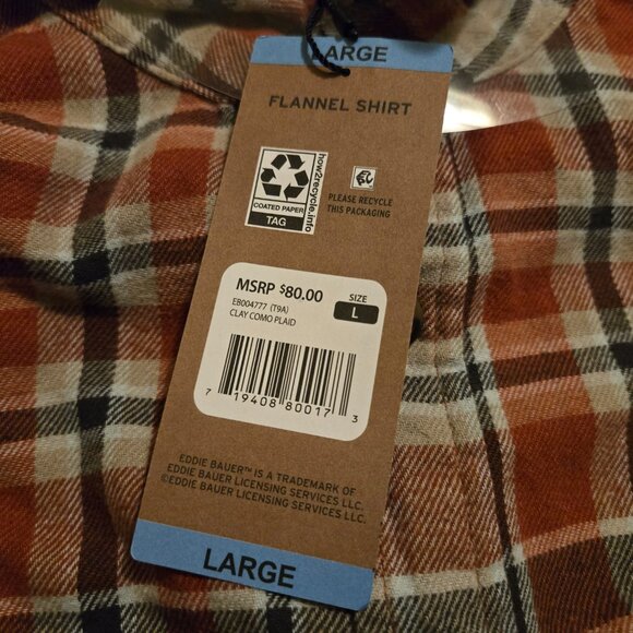 New Eddie Bauer shirt Mens L Clay flannel - Picture 5 of 5